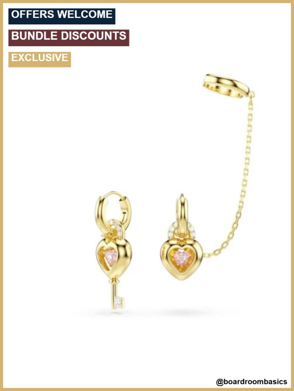 Swarovski Idyllia Drop Earrings with Ear Cuff, Mixed Cuts, Heart with Key,